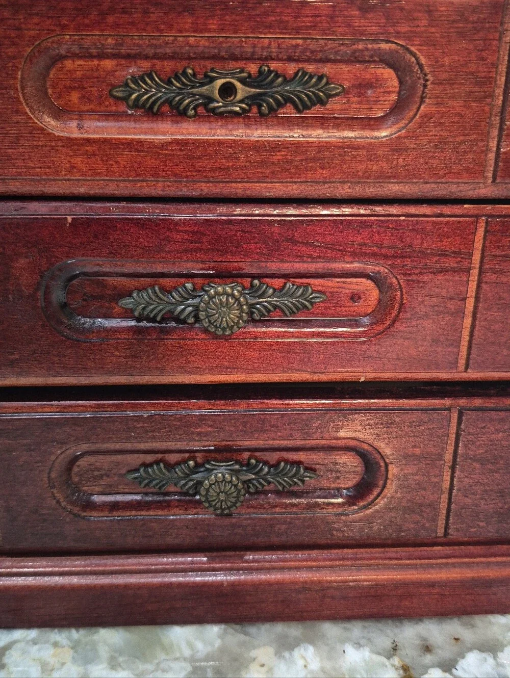Vintage Wooden Jewelry Box With Floral Stained Glass & Drawers Cottagecore